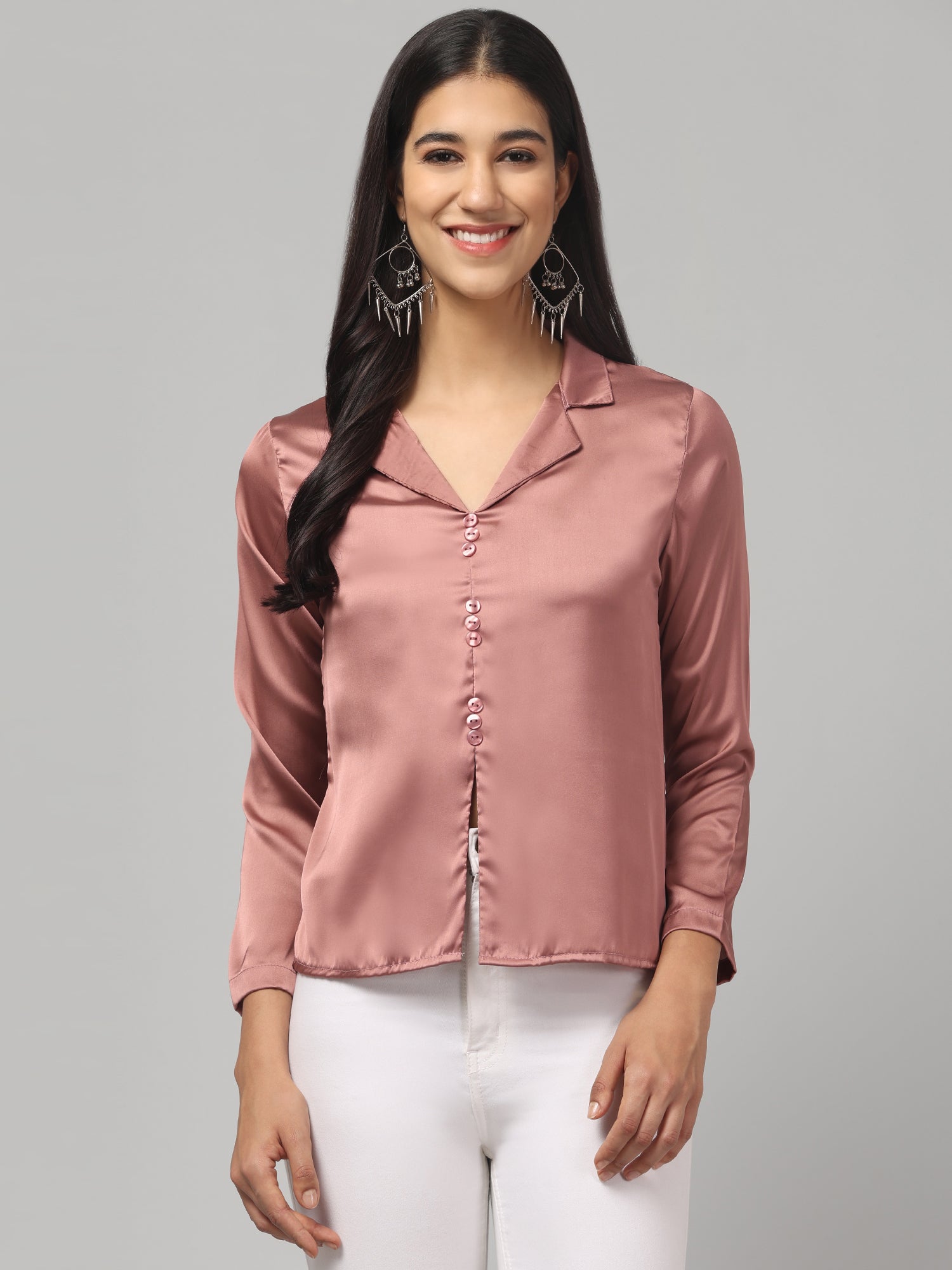 Beige Solid Satin Top