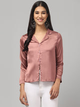 Beige Solid Satin Top