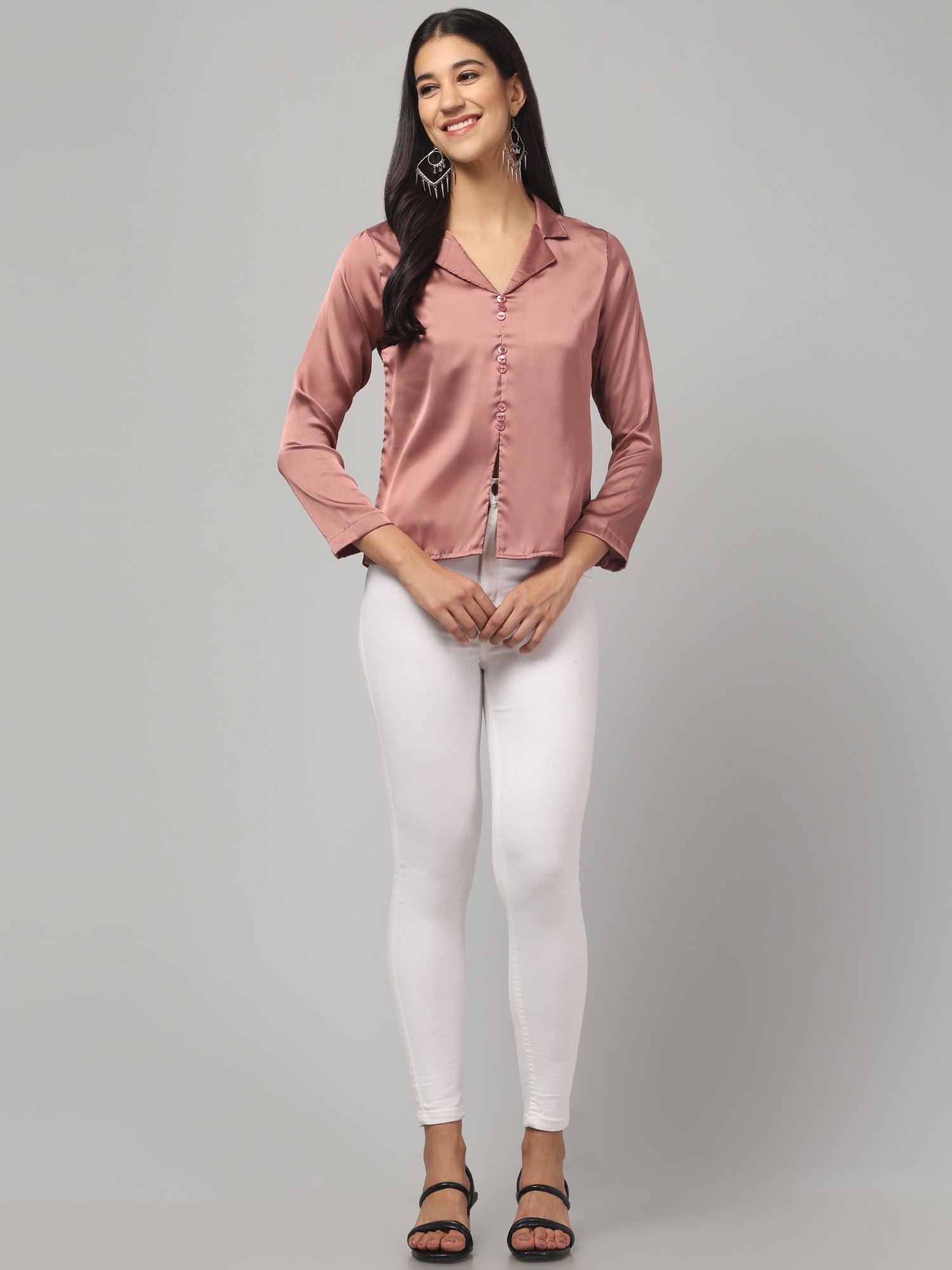Beige Solid Satin Top