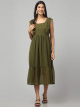 Olive Frilly Midi Dress