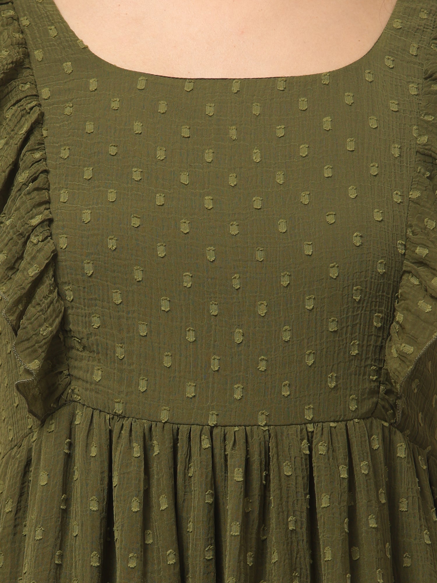Olive Frilly Midi Dress