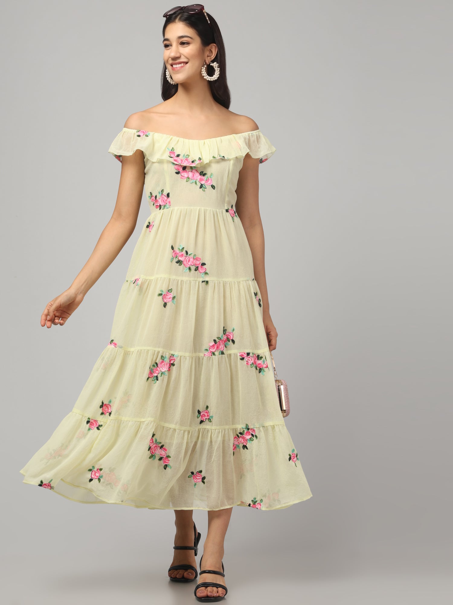 Off Shoulder Embroidered Maxi Dress