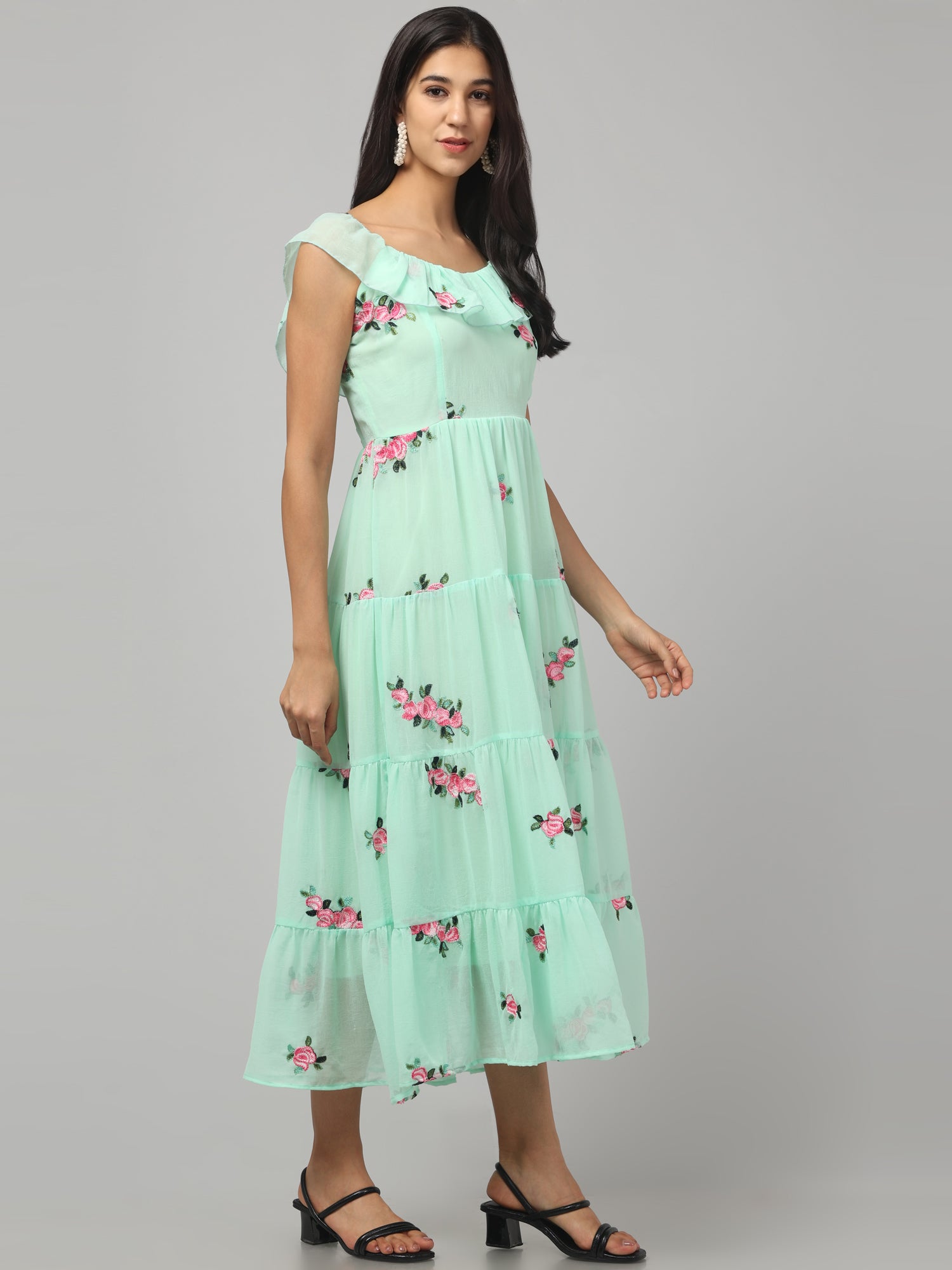 Off Shoulder Embroidered Maxi Dress
