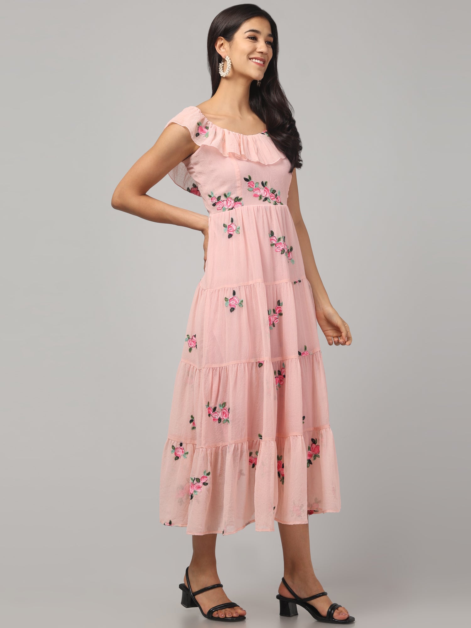 Off Shoulder Embroidered Maxi Dress