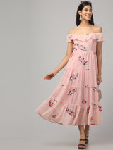 Off Shoulder Embroidered Maxi Dress