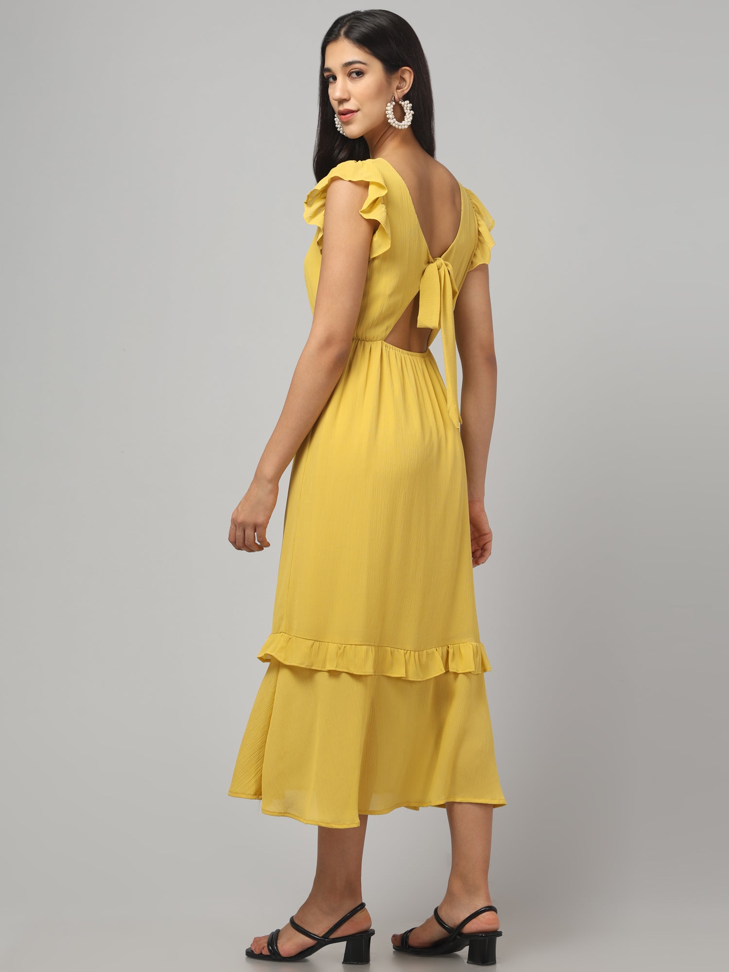 Yellow Frilly Midi Dress