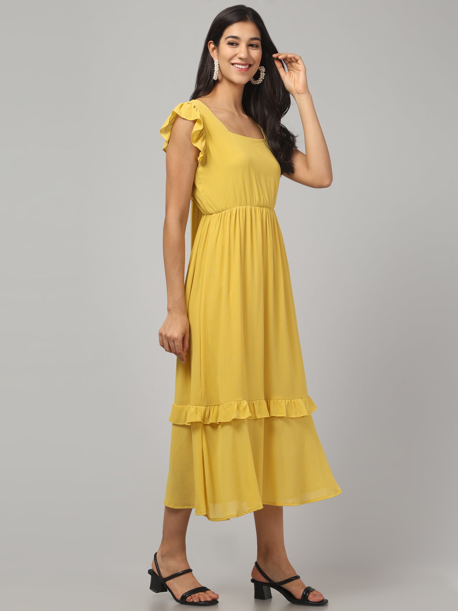 Yellow Frilly Midi Dress