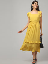 Yellow Frilly Midi Dress