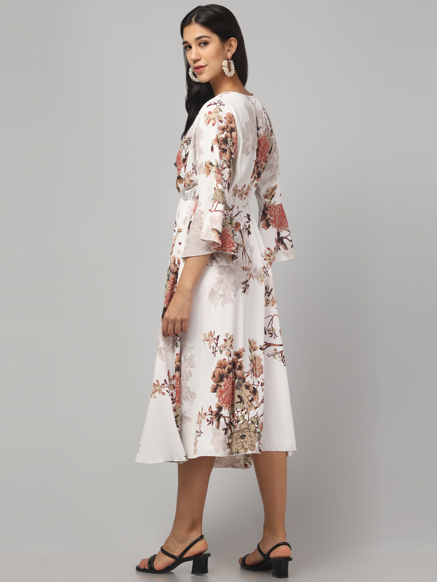 Multicolor Floral White Midi Dress