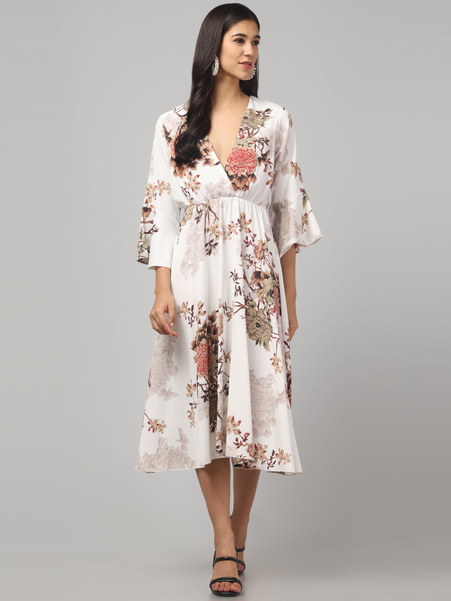 Multicolor Floral White Midi Dress