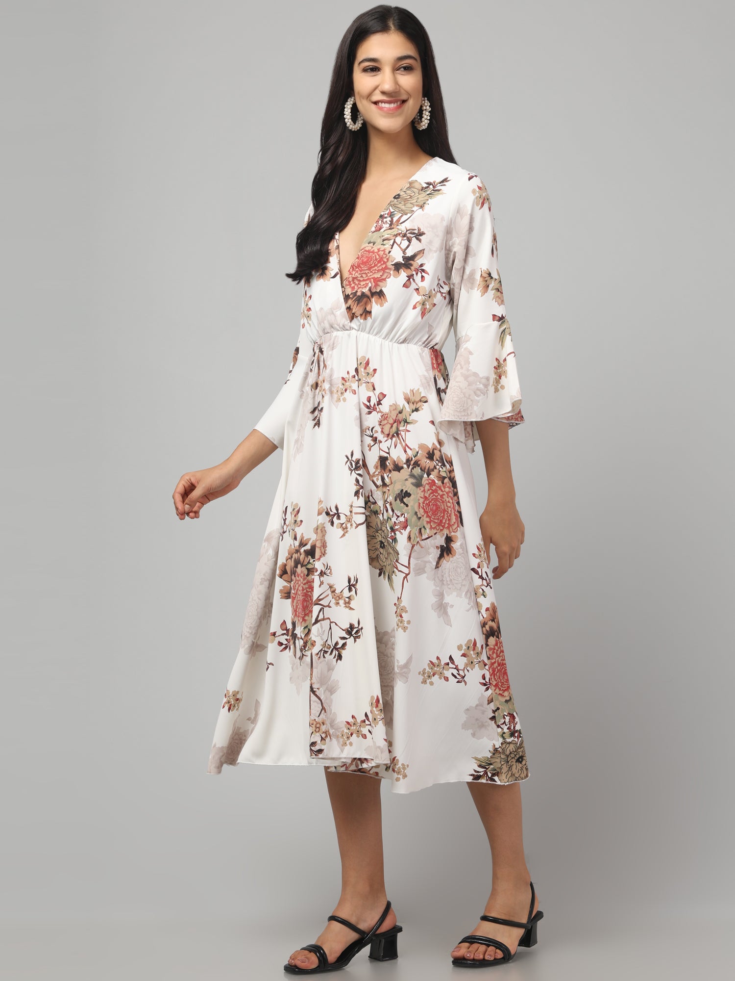 Multicolor Floral White Midi Dress