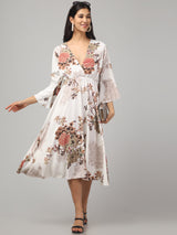 Multicolor Floral White Midi Dress