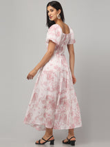 White Sweetheart Neck Floral Maxi Dress