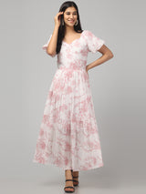 White Sweetheart Neck Floral Maxi Dress