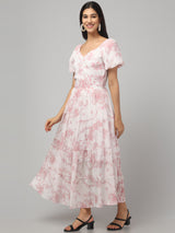 White Sweetheart Neck Floral Maxi Dress