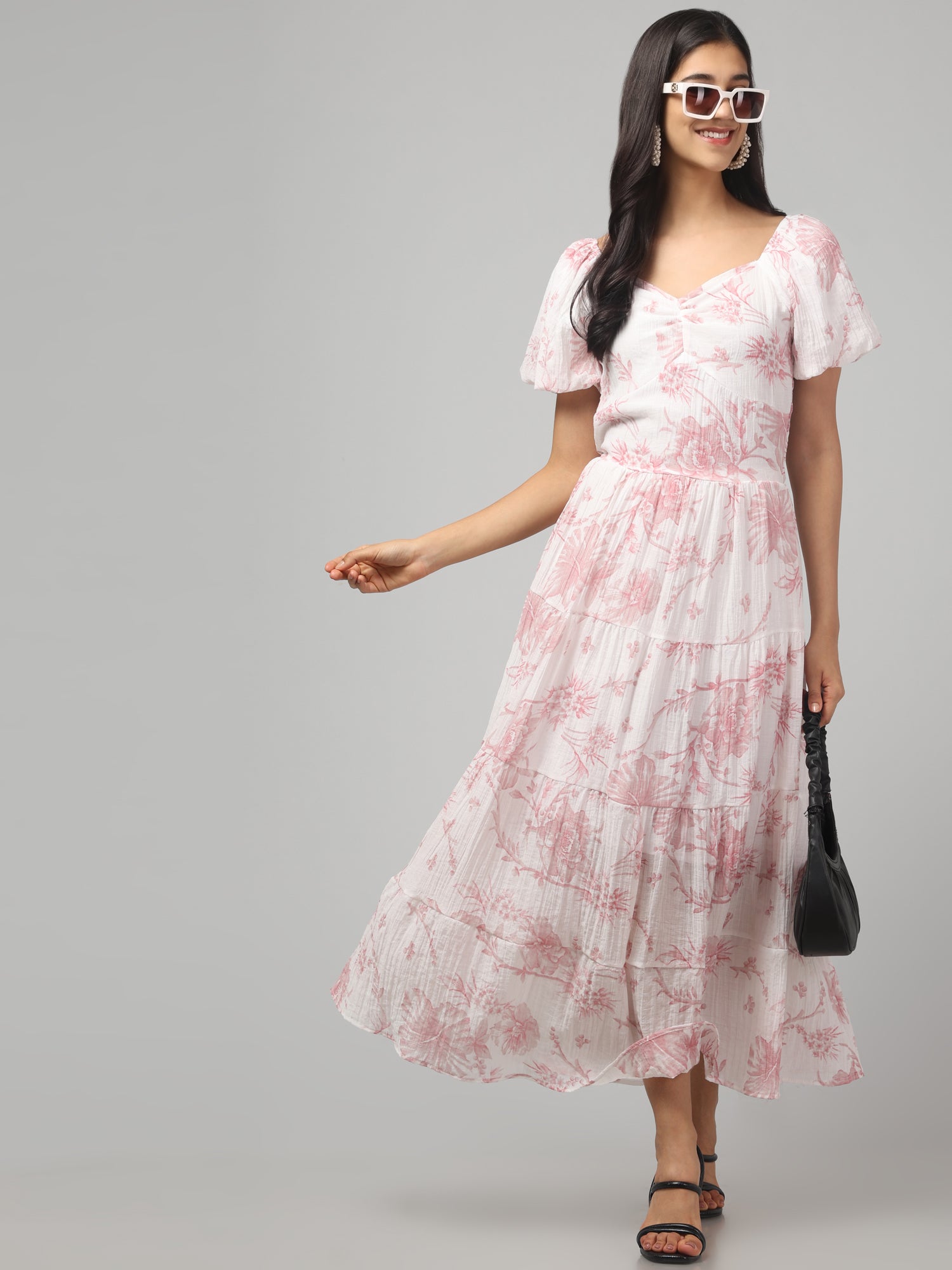 White Sweetheart Neck Floral Maxi Dress