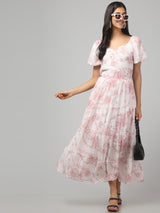 White Sweetheart Neck Floral Maxi Dress