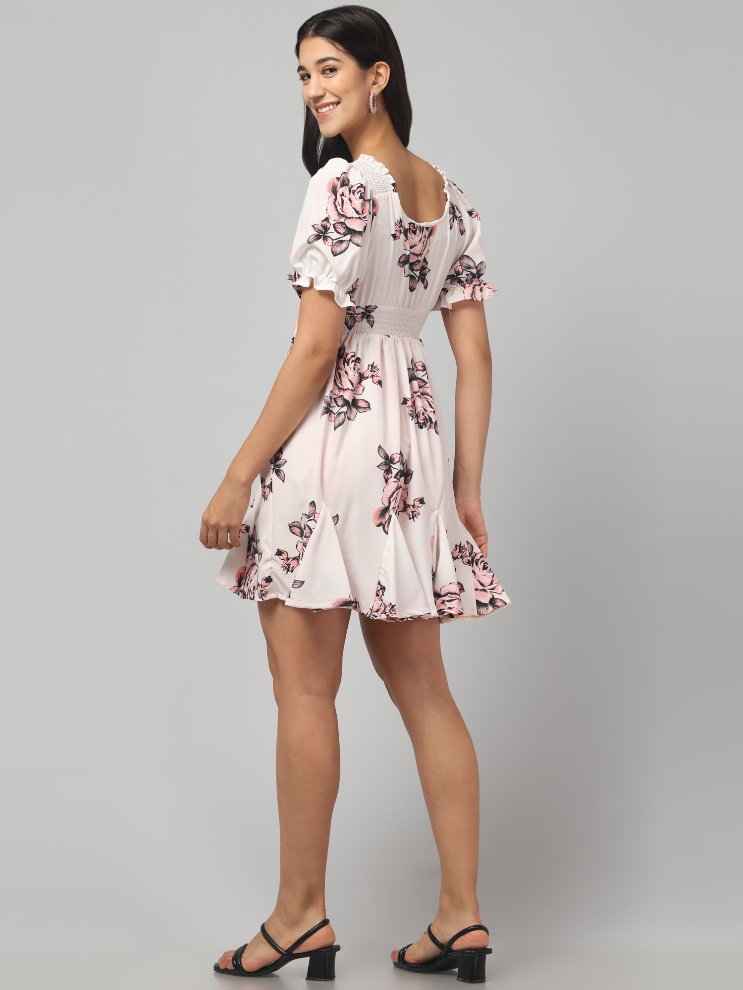 White Floral Design Midi Dress