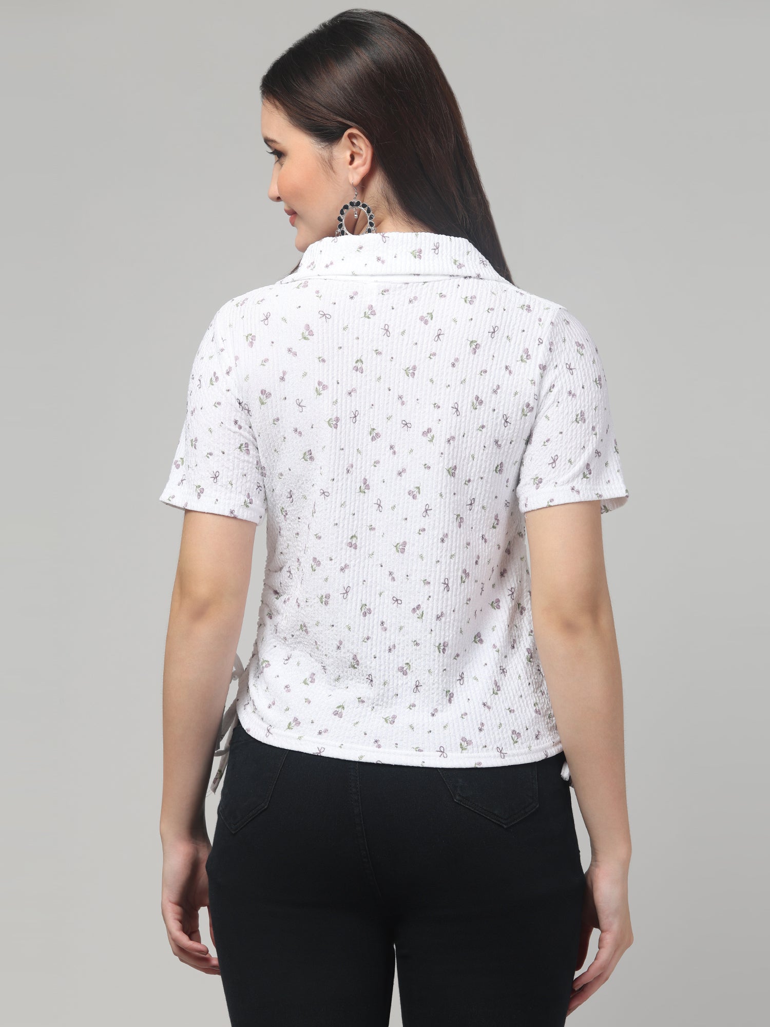 White Cute Print Top For Womens