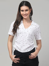 White Cute Print Top For Womens