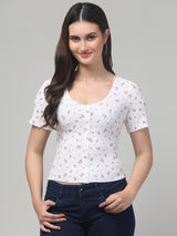 White Round Neck College Top