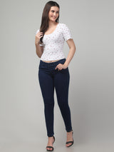 White Round Neck College Top