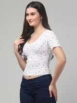 White Round Neck College Top