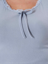 Laced Crop Top With Round Neck & Half Sleeve
