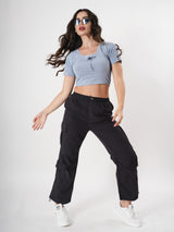 Laced Crop Top With Round Neck & Half Sleeve