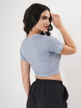Laced Crop Top With Round Neck & Half Sleeve