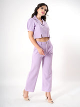 Lavender Boxy Cuban Collar Cord Set With Front Slit-3