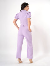 Lavender Boxy Cuban Collar Cord Set With Front Slit-4