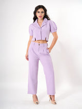 Lavender Boxy Cuban Collar Cord Set With Front Slit-5