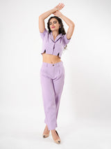 Lavender Boxy Cuban Collar Cord Set With Front Slit-7