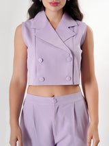 Lavender Sleeveless Boxy Cuban Collar With Front Slit Cord Set