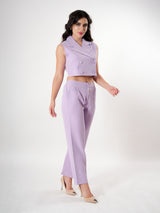 Lavender Sleeveless Boxy Cuban Collar With Front Slit Cord Set