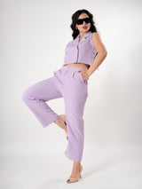 Lavender Sleeveless Boxy Cuban Collar With Front Slit Cord Set