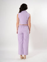 Lavender Sleeveless Boxy Cuban Collar With Front Slit Cord Set