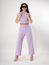 Lavender Sleeveless Boxy Cuban Collar With Front Slit Cord Set