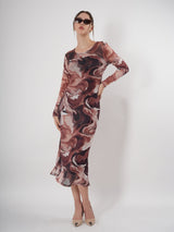 Marble Mess Midi Dress with Full Sleeve