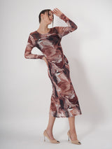 Marble Mess Midi Dress with Full Sleeve