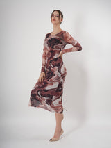 Marble Mess Midi Dress with Full Sleeve