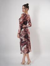 Marble Mess Midi Dress with Full Sleeve