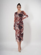 Marble Mess Midi Dress with Full Sleeve