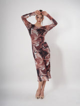 Marble Mess Midi Dress with Full Sleeve