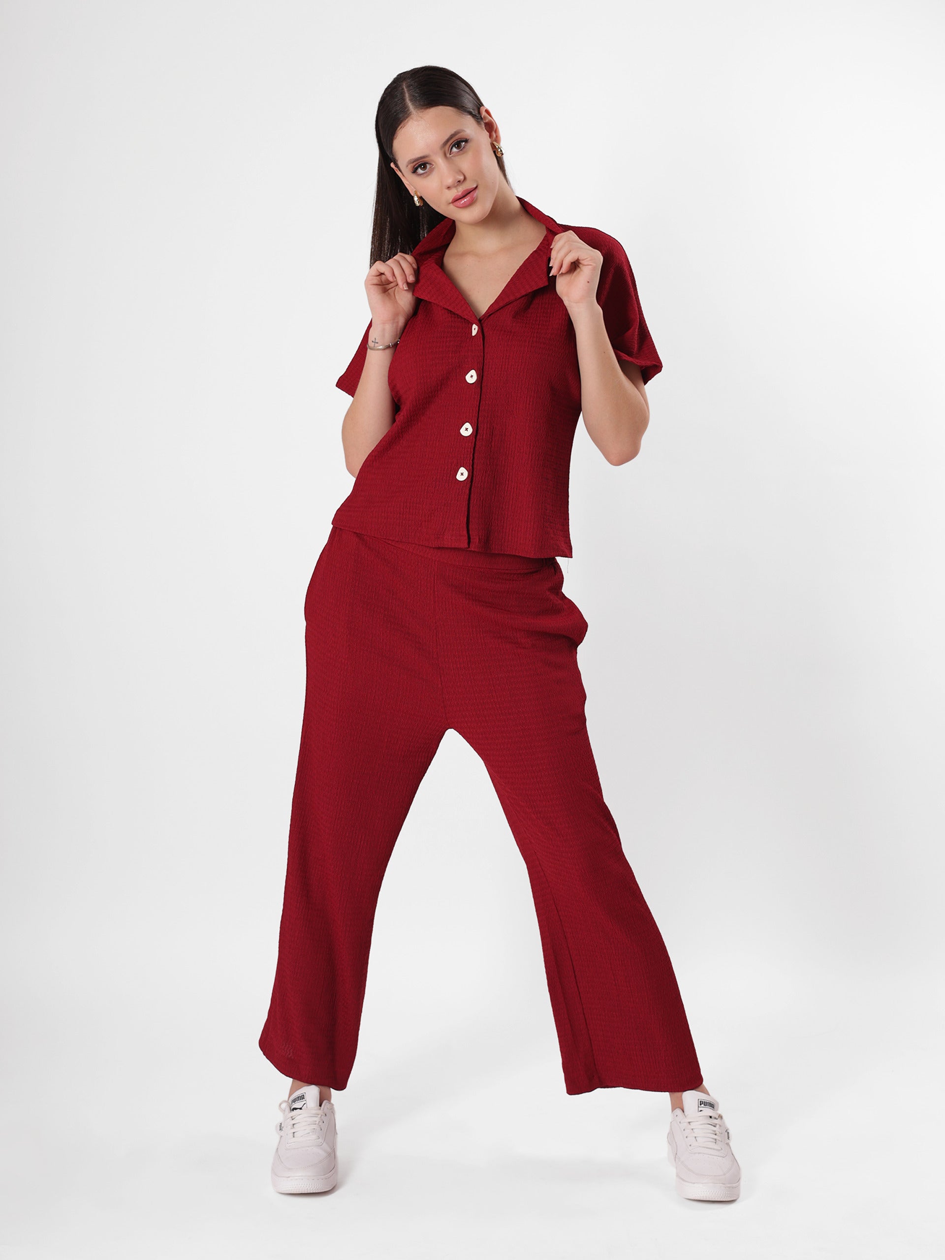 Maroon Notch Collared Cord Set