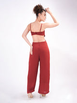 Maroon Spaghetti Strap Waist detail Jumpsuit