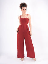 Maroon Spaghetti Strap Waist detail Jumpsuit