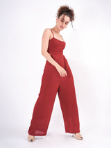 Maroon Spaghetti Strap Waist detail Jumpsuit