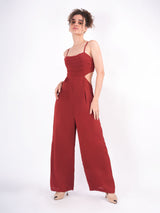 Maroon Spaghetti Strap Waist detail Jumpsuit